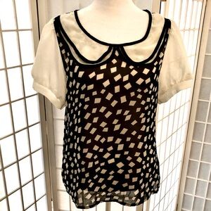 PENELOPE sheer black and white top. Feminine and beautiful. EUC SZ L